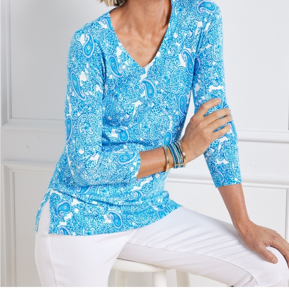 Talbots Tops - Talbots Blue and White Paisley Sweater Size Medium Petite
